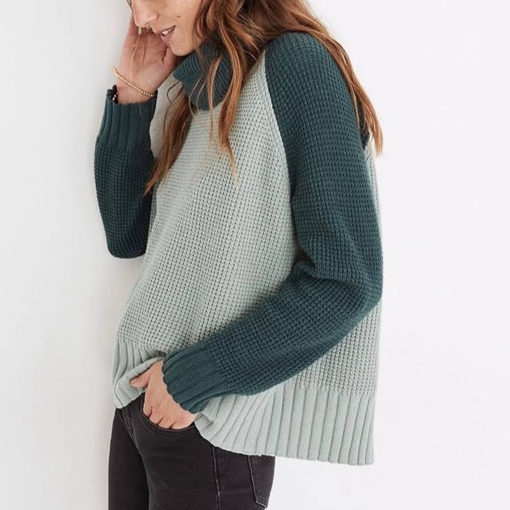 Madewell Colorblock Eastbrook Turtleneck Cross-Back Sweater